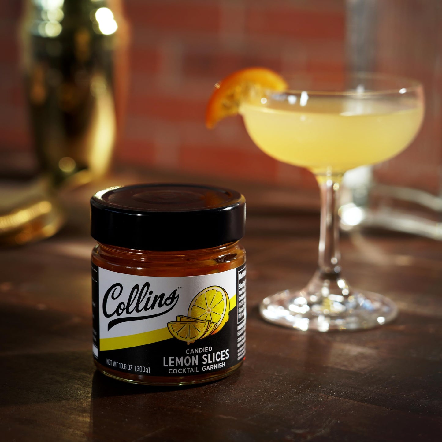 Collins Candied Lemon Slices in Syrup, Cocktail Drink Garnish, 10.6oz, Yellow, Model 11488