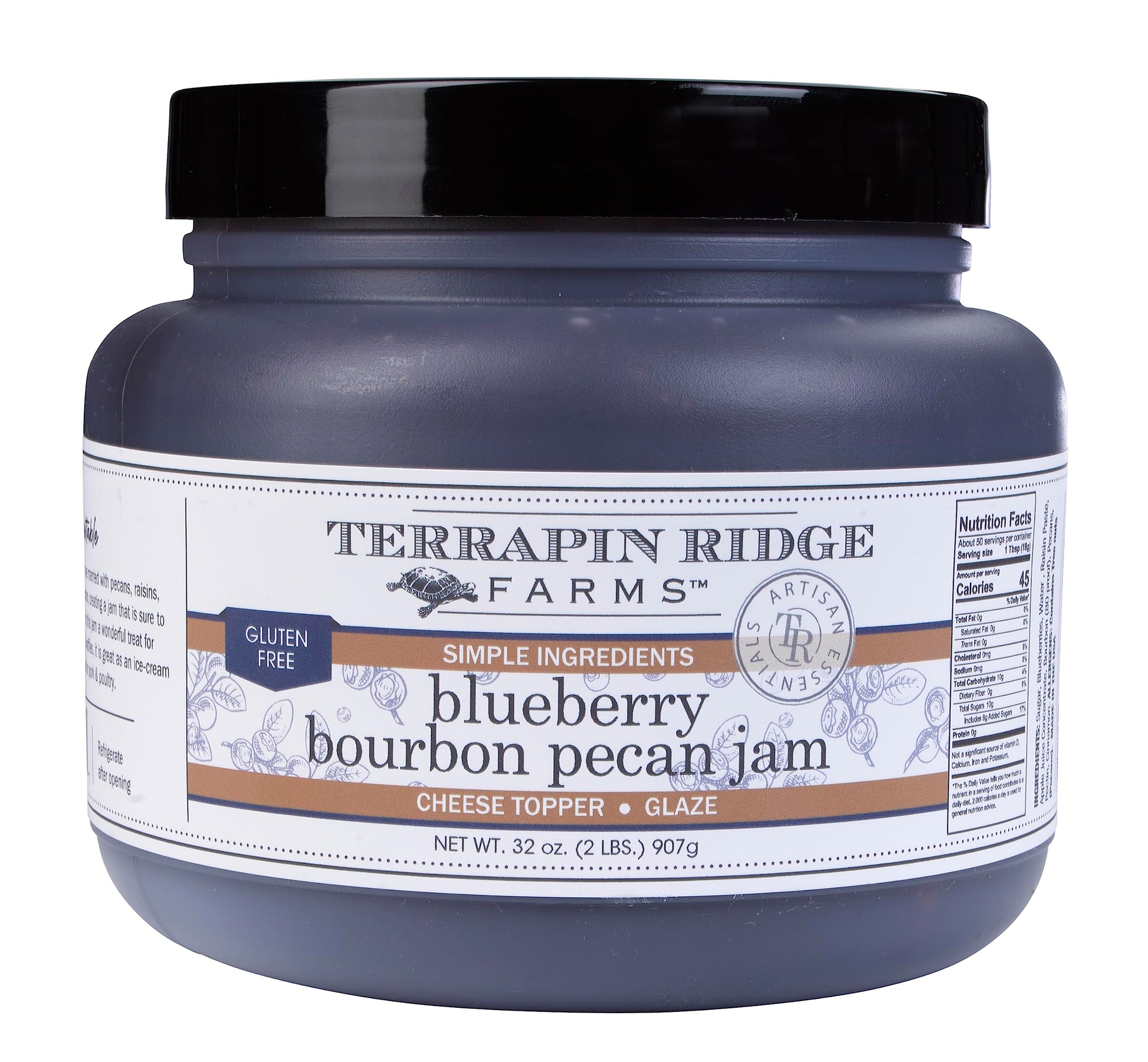 Terrapin Ridge Farms Blueberry Bourbon Pecan Jam, 32 Ounce, Sweet & Flavorful, Perfect for Toast, Meats, and Desserts