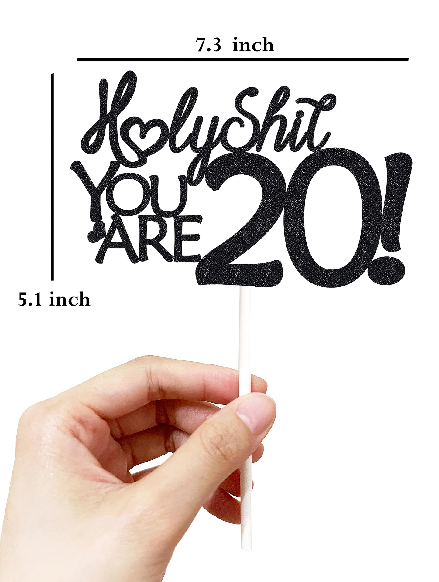 veegood 20th Birthday Cake Topper, Black Glitter Cardstock, Model T53, 20 Funny Decorations
