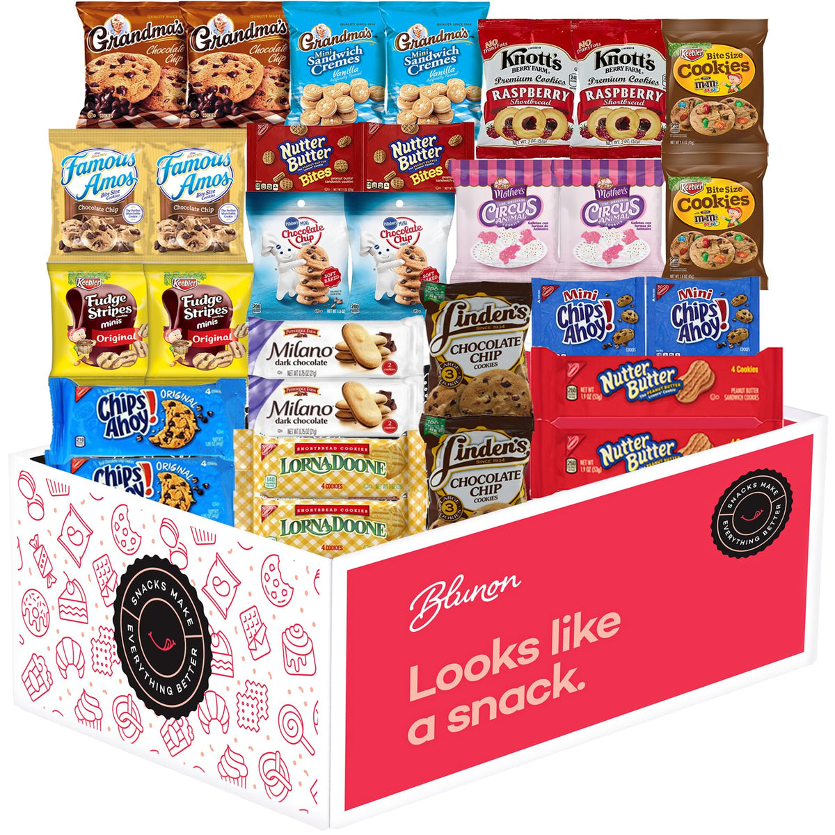 Cookies Variety Pack - Individually Wrapped Assortment - Christmas Gift - Sampler Bulk Care Package Gift Box (30 Count)