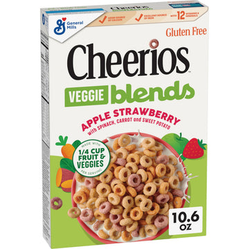 Cheerios Veggie Blends Breakfast Cereal, Apple Strawberry Flavored, Made With Fruits And Veggies, 10.6 Oz