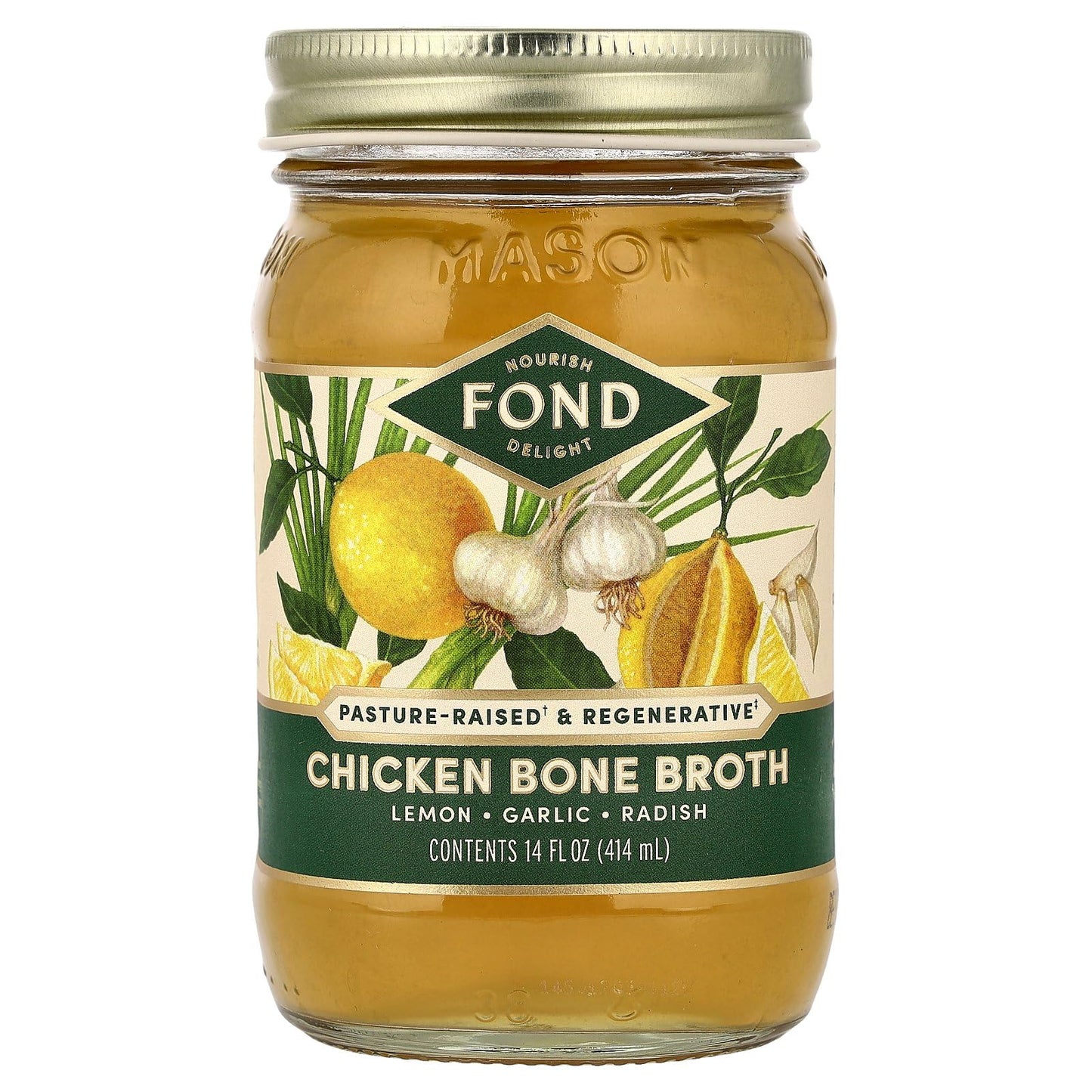 FOND Bone Broth Chicken Bone Broth, Lemon & Garlic, 14 fl oz (414 ml)