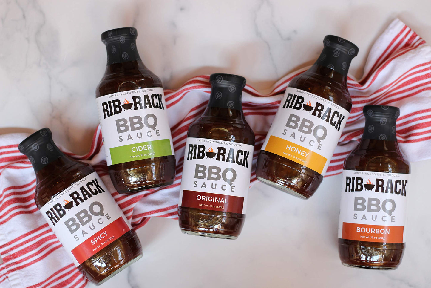 Rib Rack BBQ Sauce Variety Pack - Original, Sweet Honey, Southern spirit-inspired flavor, Campfire Cider, 4 Count, 1.18 Pound
