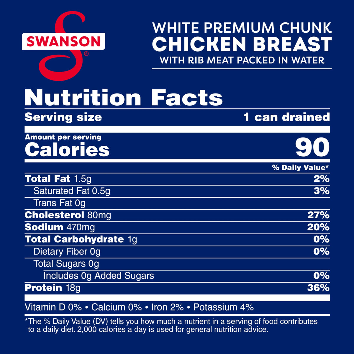 Swanson White Premium Chunk Canned Chicken Breast In Water, Fully Cooked Chicken, 4.5 Oz Can