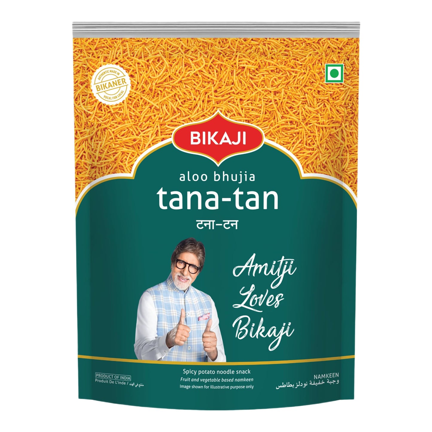 Bikaji Tana-Tan Aloo Bhujia Sev 14.11 Oz (400G) | Indian Namkeen Fried Potato Noodles For Bar Snack| Spicy & Crunchy Indian Namkeen Bhujia Sev For Party Mix | Authentic Aaloo Bhujia Sev For Tea-Time