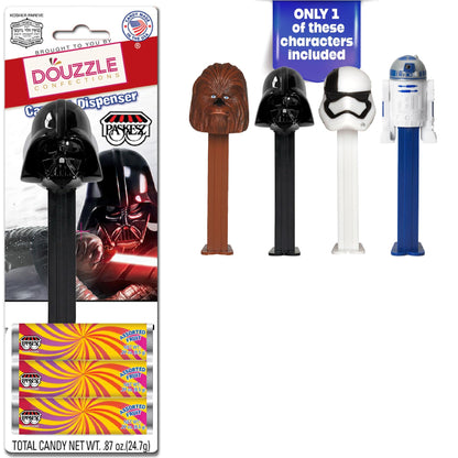 DOUzzle Kosher Pez Candy & Star Wars Dispenser + 3 Assorted Fruit Refills (Pack of 1) Gluten Free, Kosher Parve, USA Made