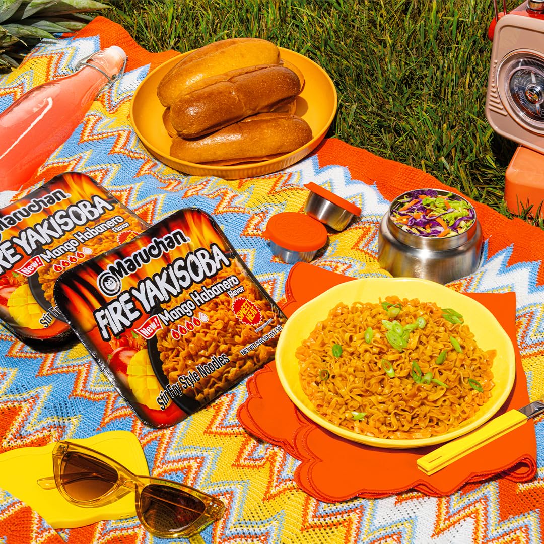 Maruchan Yakisoba Mango Habanero, Japanese Instant Ramen Noodles, 3.93 Oz, 8 Count