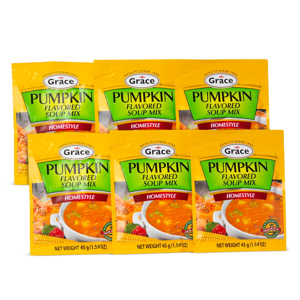 Grace Pumpkin Flavored Soup Mix 1.59oz - 6 Pack Homestyle Jamaican Soup Mix - Great for Caribbean Curry Soup