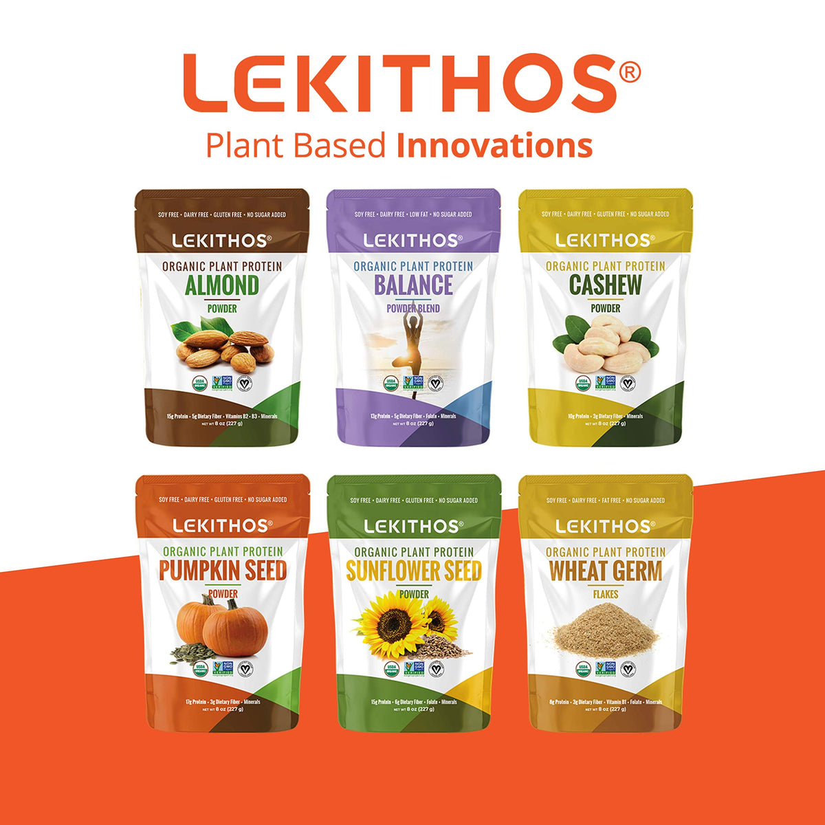 Lekithos Certified Organic Almond Protein Almond Powder - 8 oz -Single Ingredient - Non-GMO Project Verified