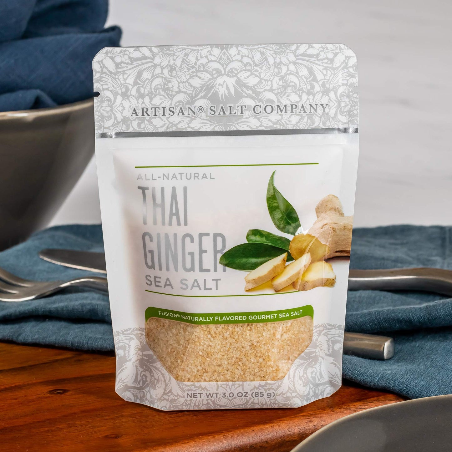 SaltWorks Artisan Salt Fusion Thai Ginger Sea Salt, 3 Ounce Zip-Top Pouch, Yellow to Golden Brown