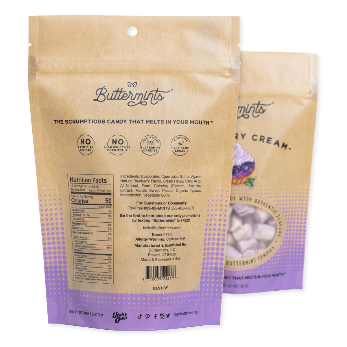 Buttermints Blueberry Cream, Butter Mints Gluten-Free Candy Soft Butter Taste, Unexpectedly Scrumptious (4 Servings)