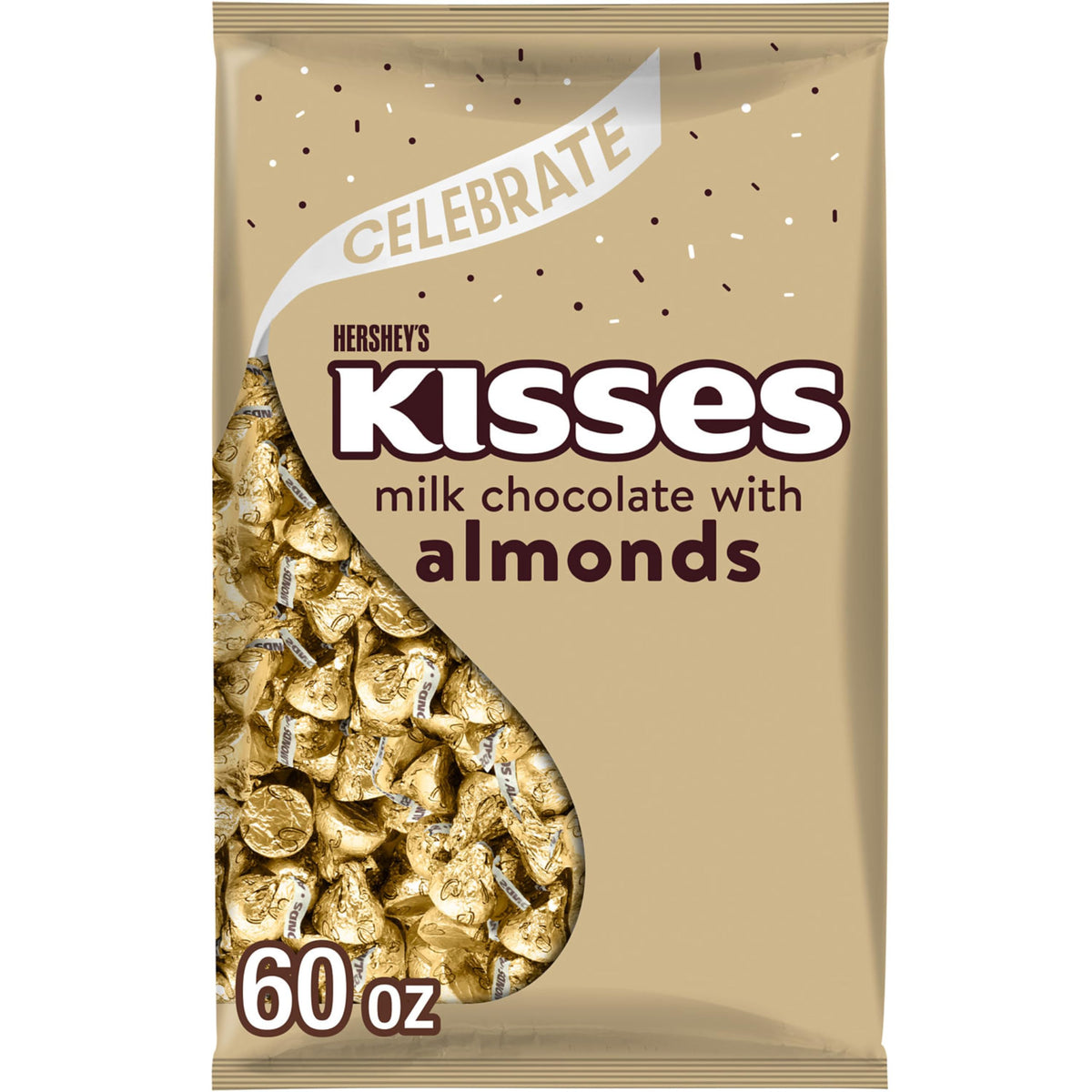 HERSHEYS KISSES Milk Chocolate with Almonds Candy Bulk Bag, 60 oz