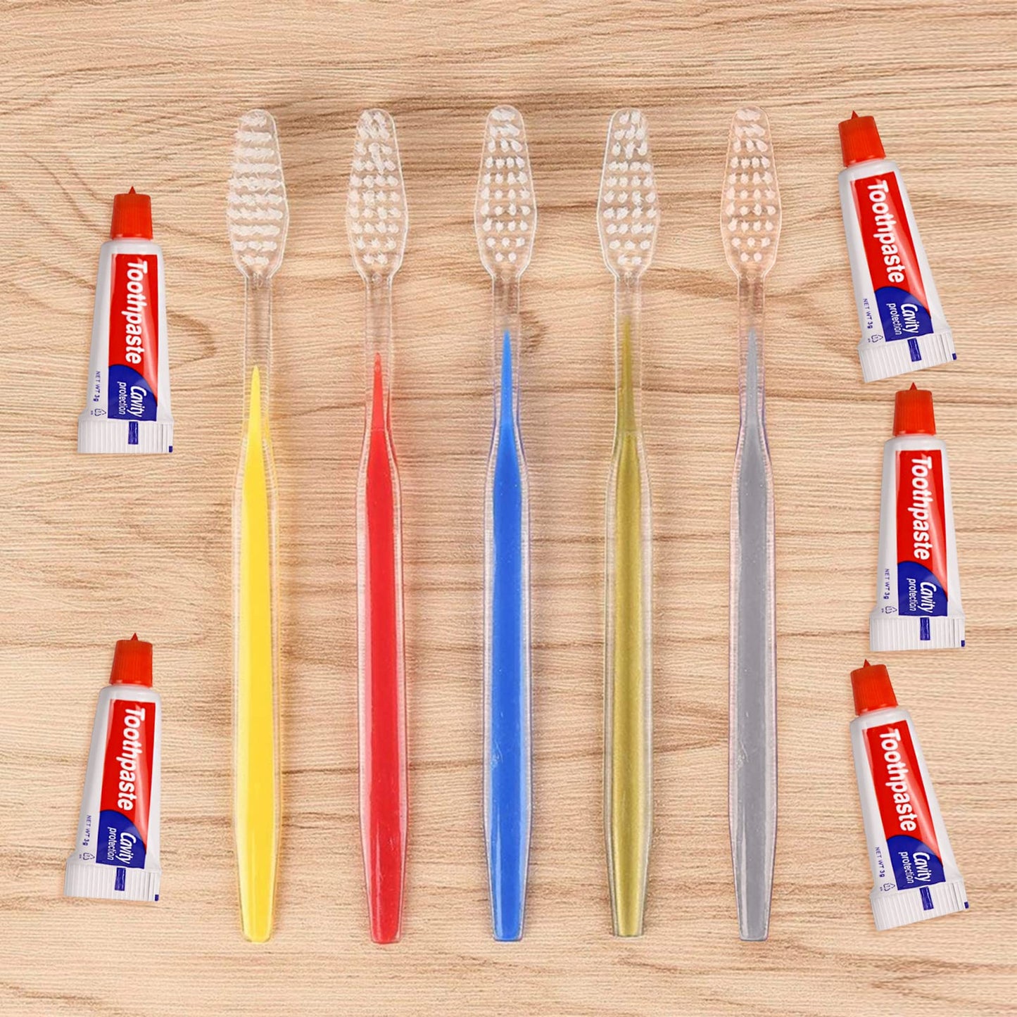 Fafortune Disposable Toothbrushes With Toothpaste 200Pcs (5 Colors)