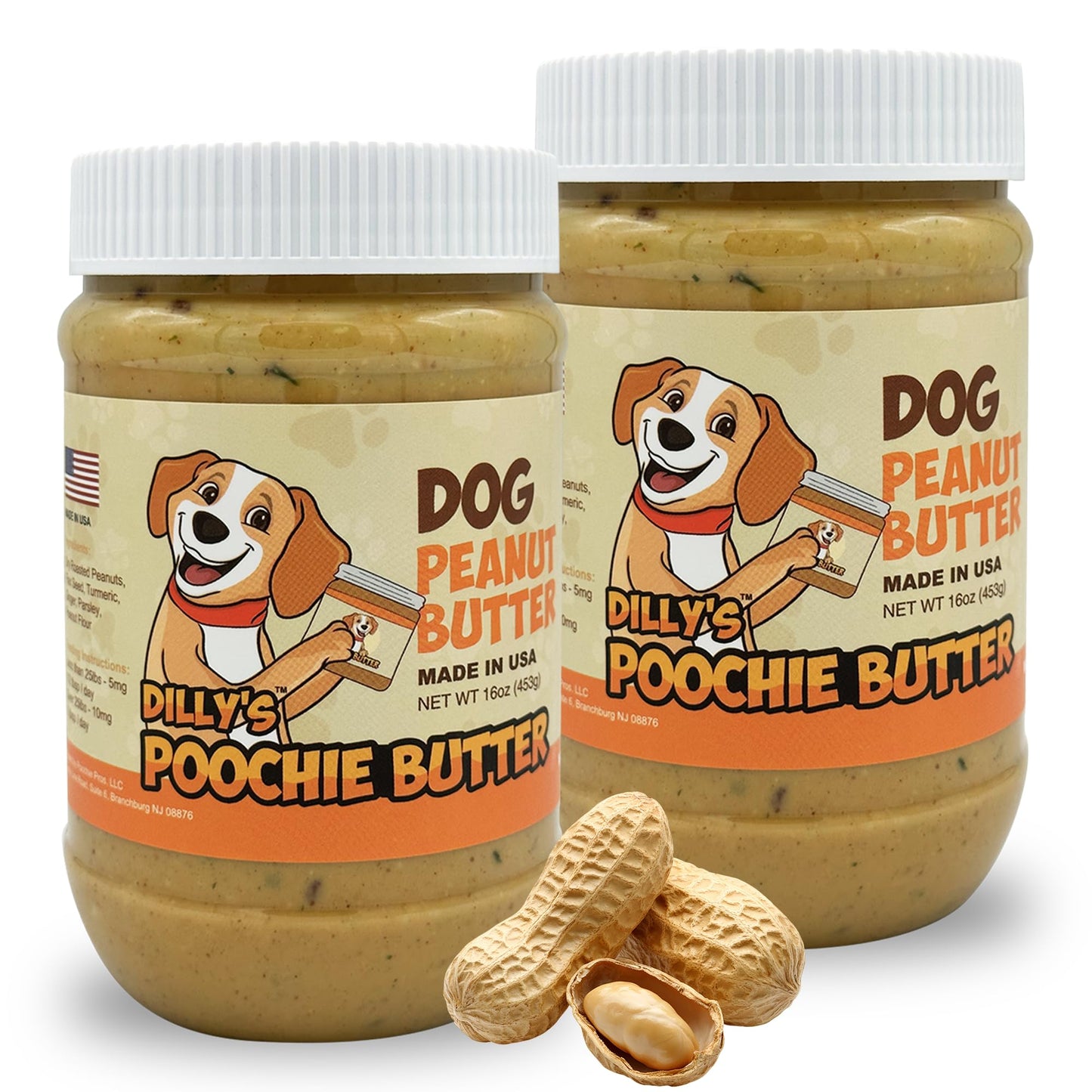 Poochie Butter Natural Dog Peanut Butter - Made In Usa Healthy  Creamy Peanut Butter Spread For Lick Mats & Food Toppers - Dry-Roasted Peanuts Non-Gmo No Sugar Added Dog Treats - 16 Oz (Pack Of 2)
