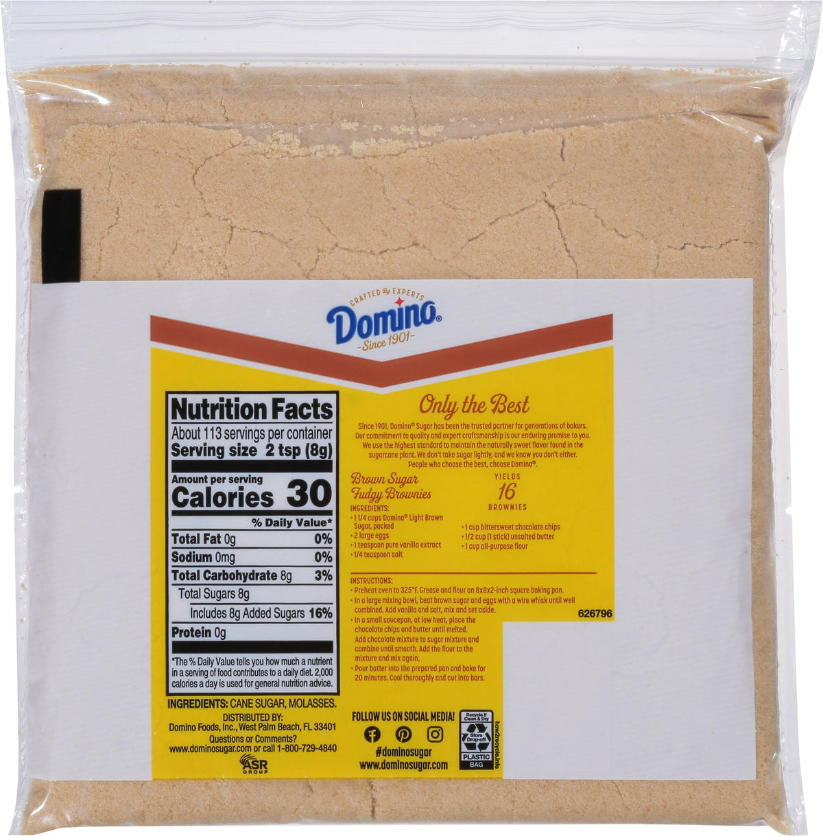 Domino Light Brown Sugar, 2 lb Zipper Bag (2-Pack) - Ideal Sugar for Baking and Desserts - Includes Bonus Recipe Card