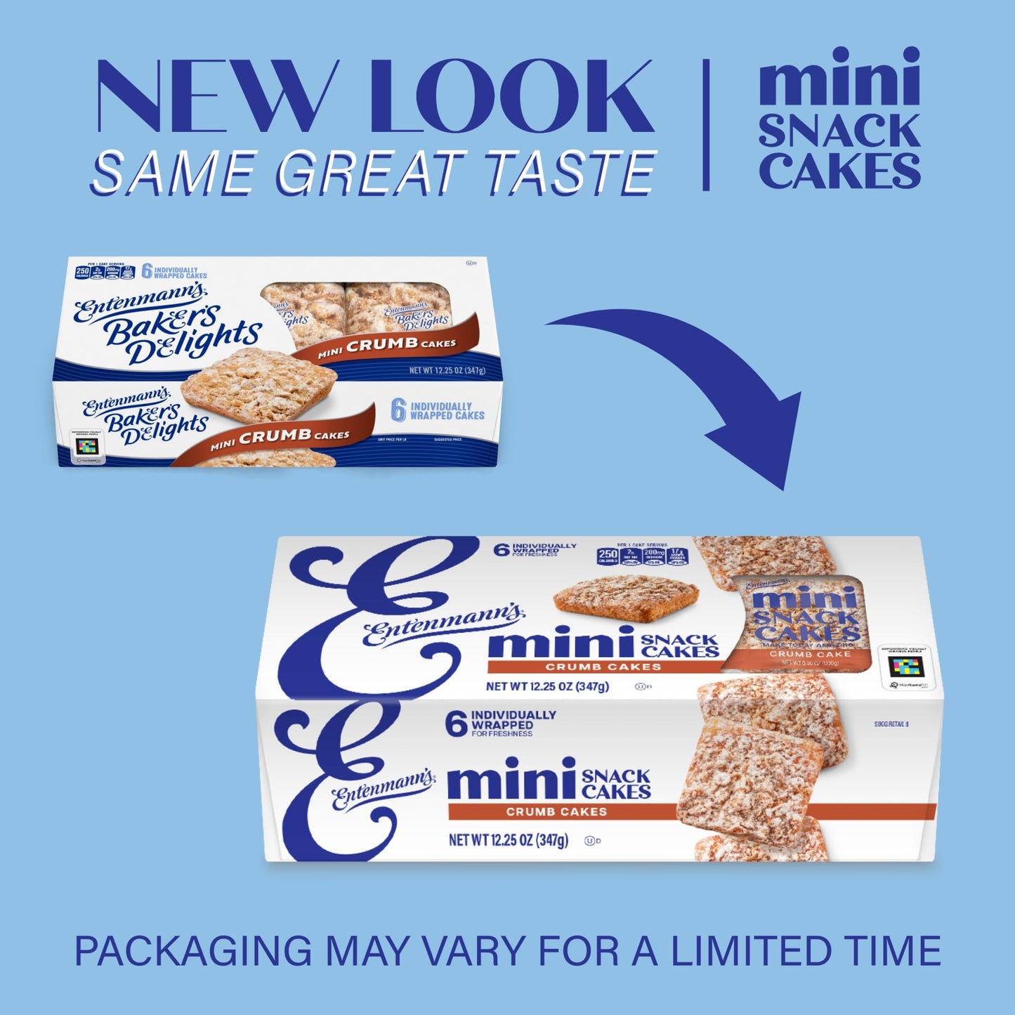 Entenmanns Minis Crumb Cake, Box of Snack Cakes, 12.25 oz, 6 Count