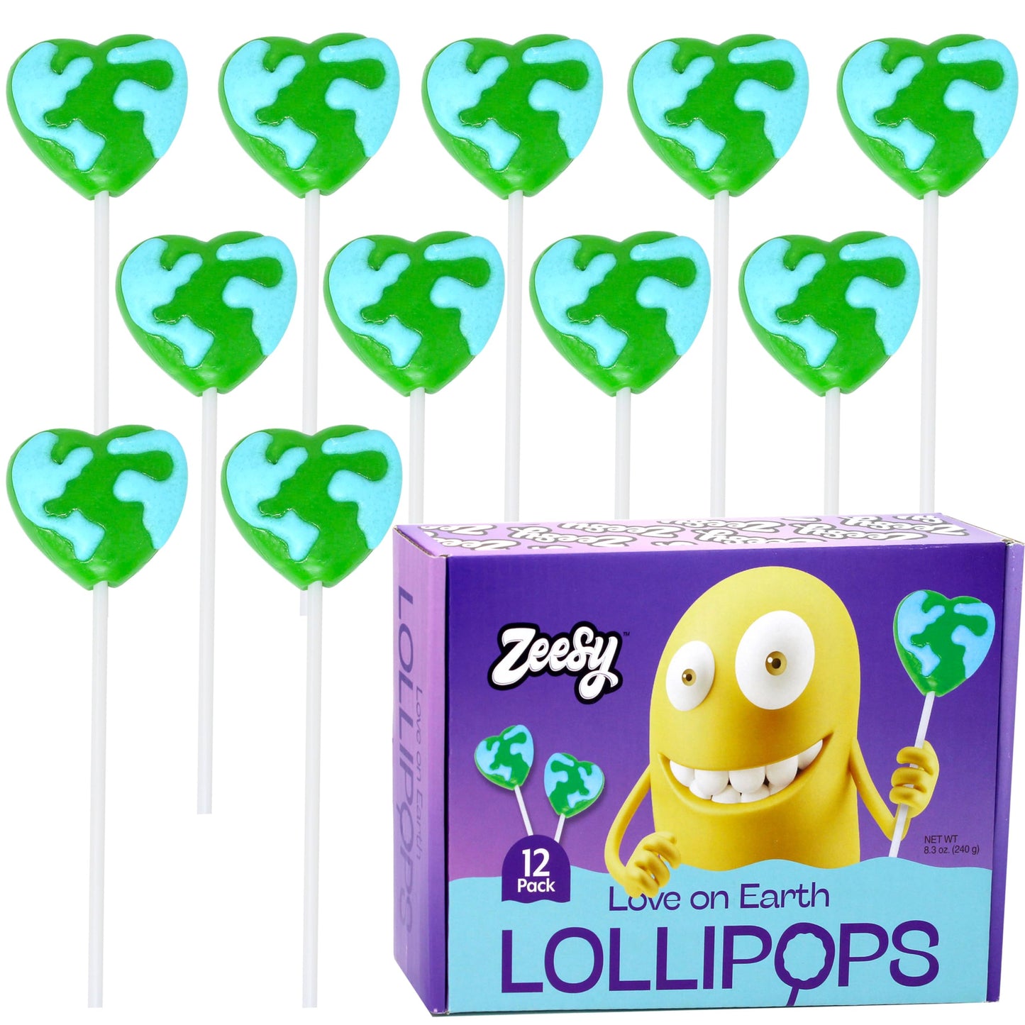 Heart Earth Day Lollipops Individually Wrapped - 12 Earth Candy Suckers for Heart Love Map Party Favors, Earth Day Party Favors,