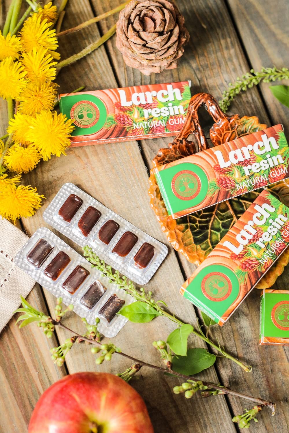 Siberian Treasure Siberian Larch Resin Natural Gum, Non-GMO, Sugar-Free, 5 Packs (25 Pieces) – 5 Count Size