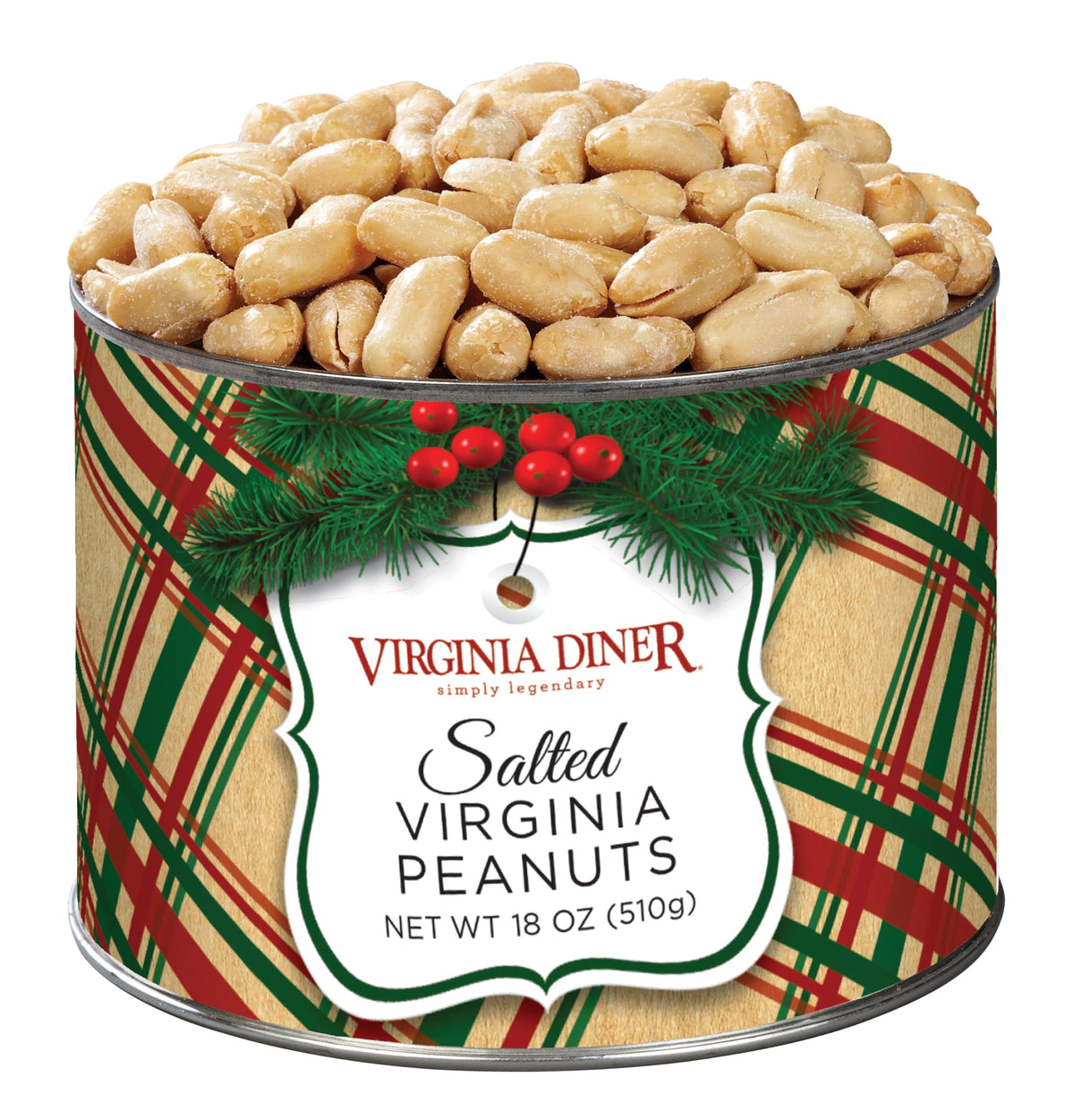 Virginia Diner Holiday Plaid Salted Virginia Peanuts - Toasty Holiday Peanuts Virginia Gift Pack Non-GMO, Preservative Free from