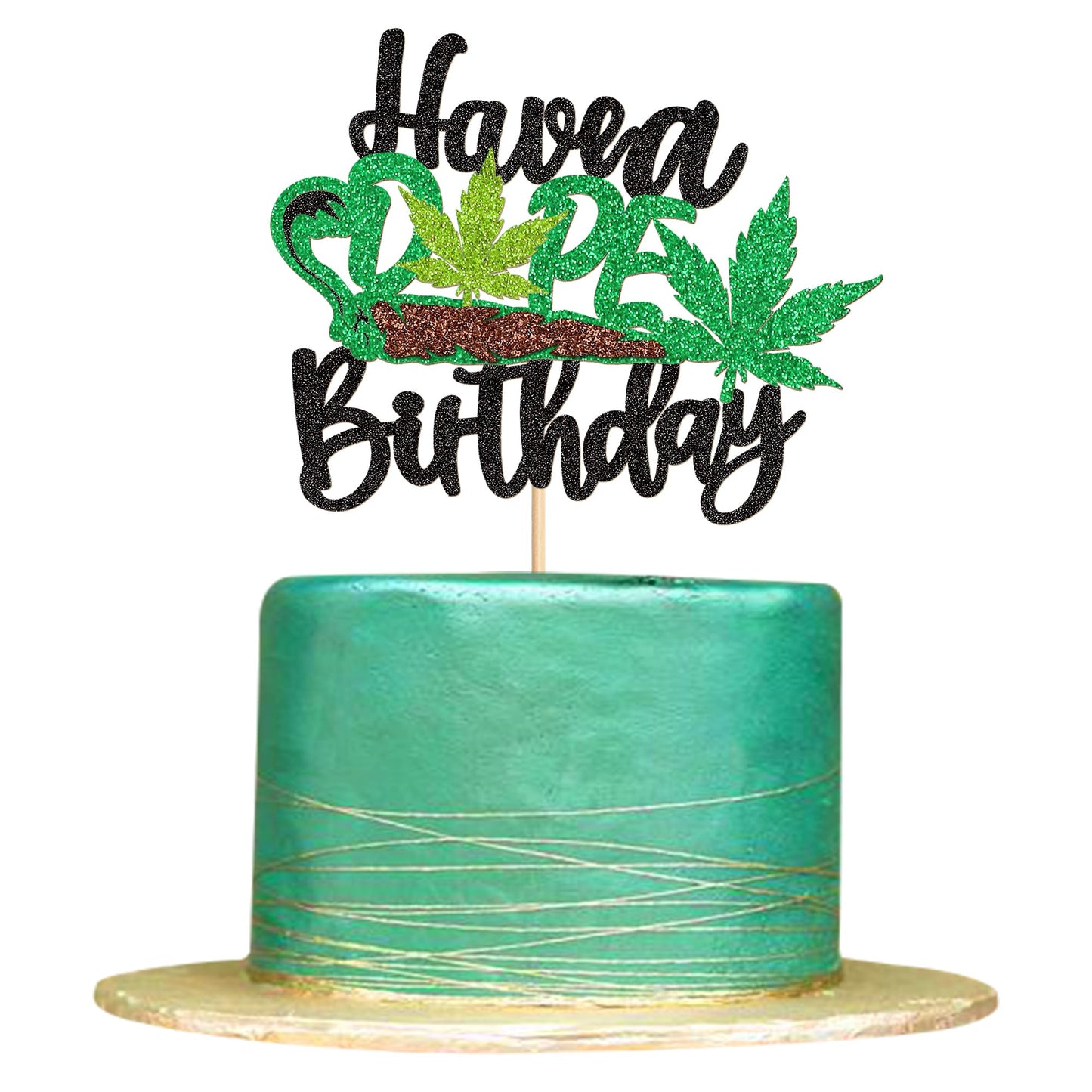 Ercadio Birthday Cake Topper Green Glitter Pot Leaf Happy Birthday Party Supplies