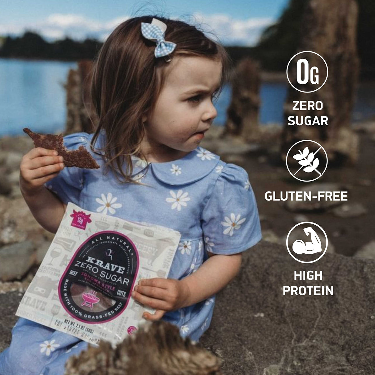 Krave Zero Sugar Beef Jerky, Sonoma Style Bbq - All Natural 100% Grass Fed Beef - Protein Packed Keto Snacks Roasted For Maximum