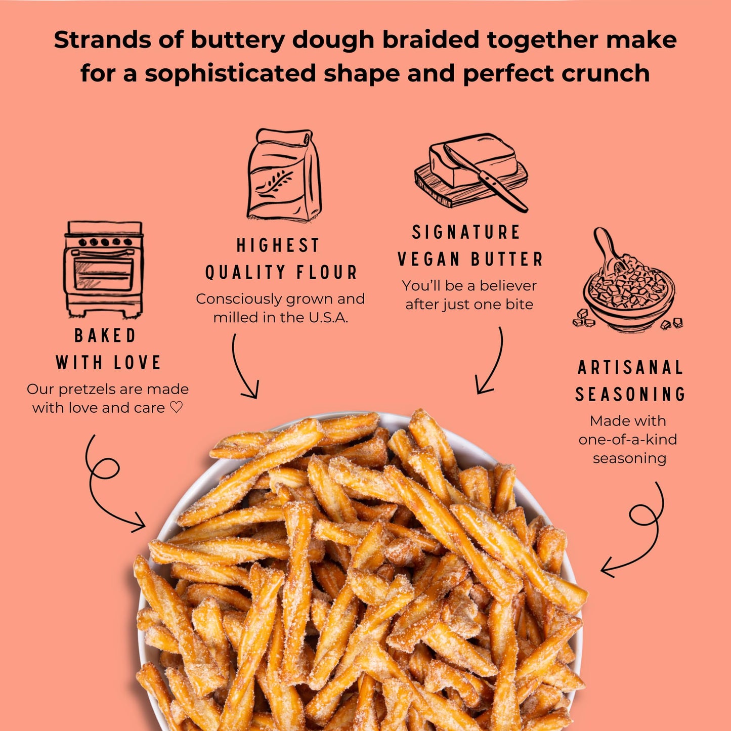 Stellar Snacks Pretzel Braids, Maui Monk Sweet Onion, 5 Oz (Pack of 6), Gourmet Pretzel Sticks, Vegan, Kosher, Non GMO, Peanut F
