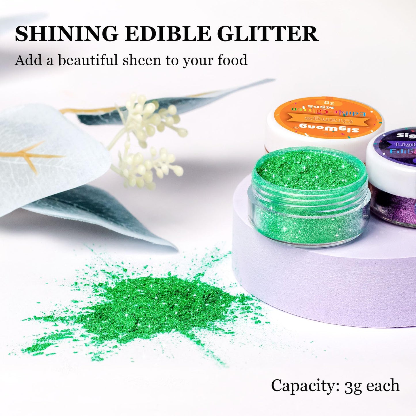 SigWong Edible Glitter Set - 8 Colors Prism Powder, 3g/bottle for Cakes, Cocktails, and Desserts