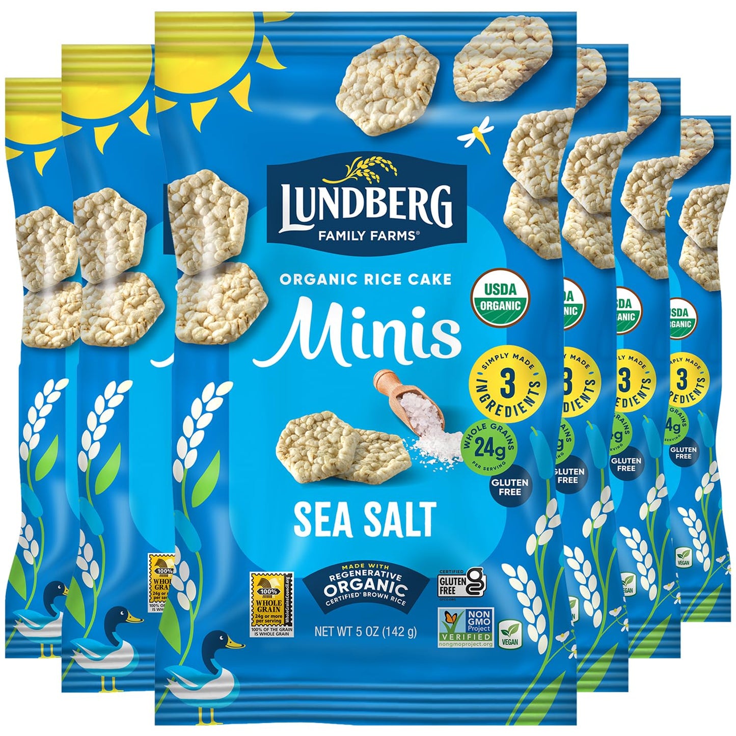 Lundberg Organic Rice Cake Minis, Sea Salt, 6-Pack  - Regenerative Organic Certified Mini Rice Cakes, Healthy Snacks, Vegan, 5 O
