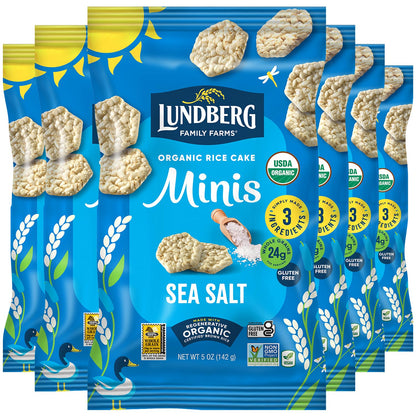 Lundberg Organic Rice Cake Minis, Sea Salt, 6-Pack  - Regenerative Organic Certified Mini Rice Cakes, Healthy Snacks, Vegan, 5 O