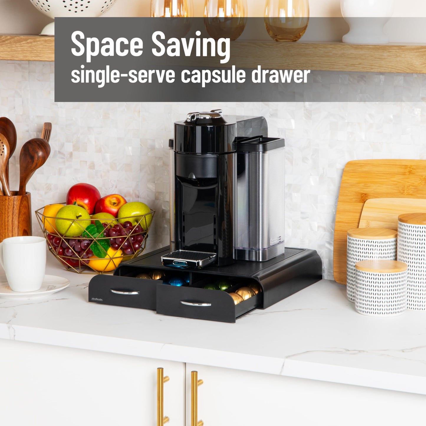 Mind Reader Coffee Pod Organizer - 2 Drawers, Fits 18 Vertuoline or 72 Original Nespresso, Plastic, 13.25L x 12.75W x 2.