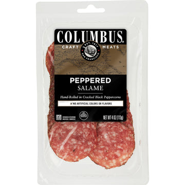 COLUMBUS Salami Sliced and Peppered  Italian  Authentic Flavor For Charcuterie Boards  Sandwiches  and Lunch Meat Deli  4 oz