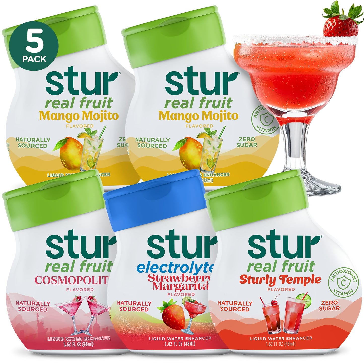 Stur Liquid Water Enhancer | Mocktail Variety Pack | Naturally Sweetened | Sugar Free | Zero Calories | Keto | Vegan | 5 Bottles  Makes 120 Drinks