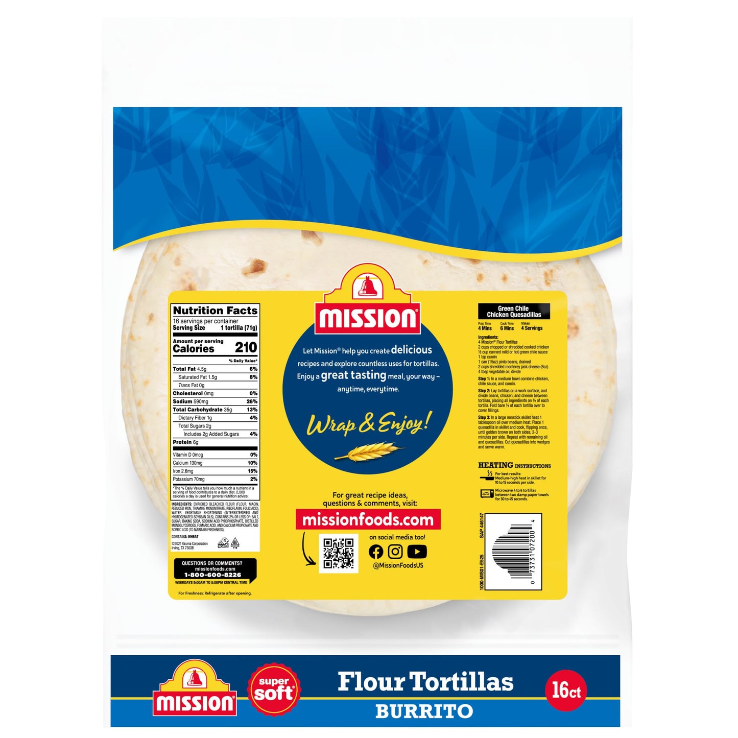 Mission Burrito Flour Tortillas, Large Size, 16 Count, Trans Fat Free