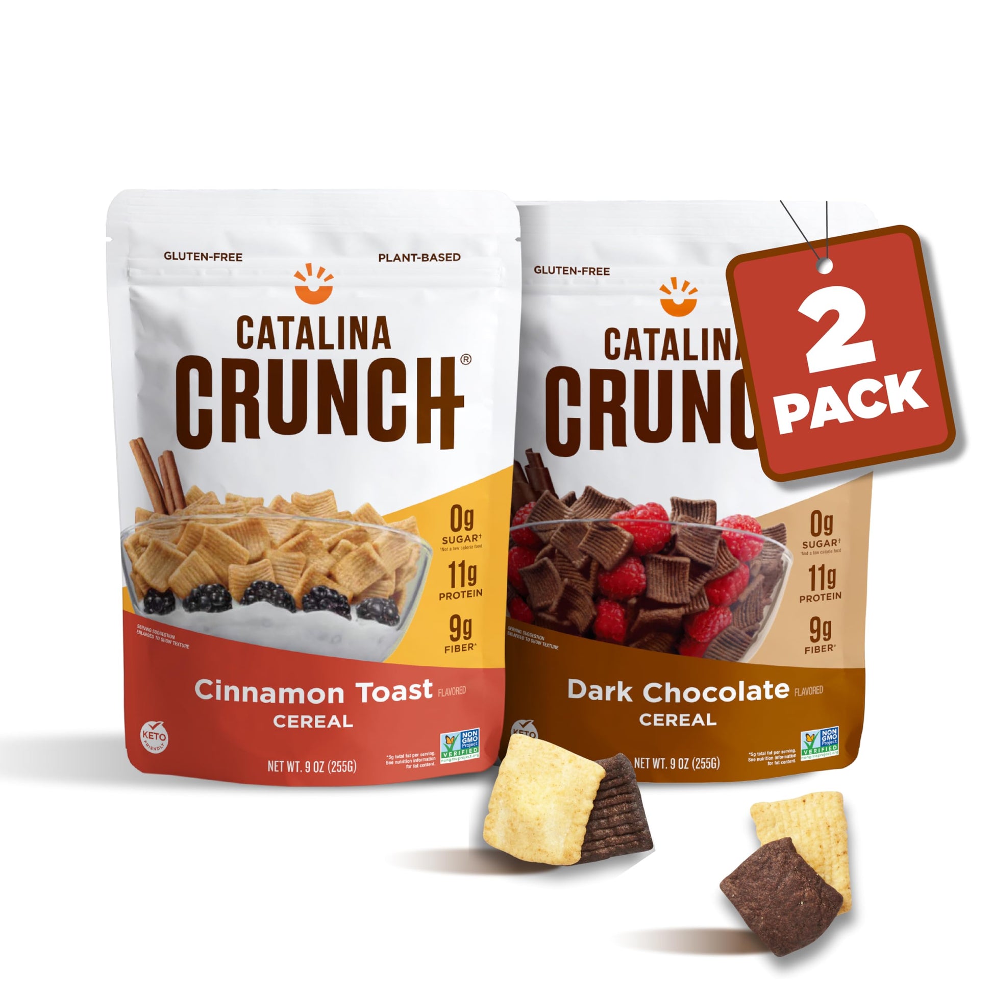 Catalina Crunch Cereal Variety Pack, Cinnamon Toast & Dark Chocolate (2 Flavors) | Low Carb, Zero Sugar, Gluten & Grain Free, Fi