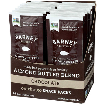 Barney Butter Almond Butter Snack Packs, Chocolate, 0.6 Ounce (Pack Of 24), Skin-Free Almonds, Non-Gmo, Gluten Free, Keto, Paleo, Vegan
