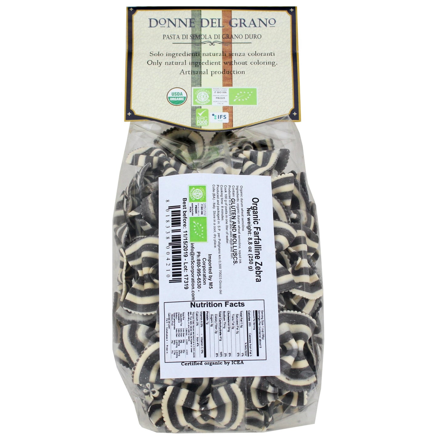 Donne Del Grano Organic Gourmet Squid Ink Bow Tie Pasta, 8.8 Oz (Pack of 2)