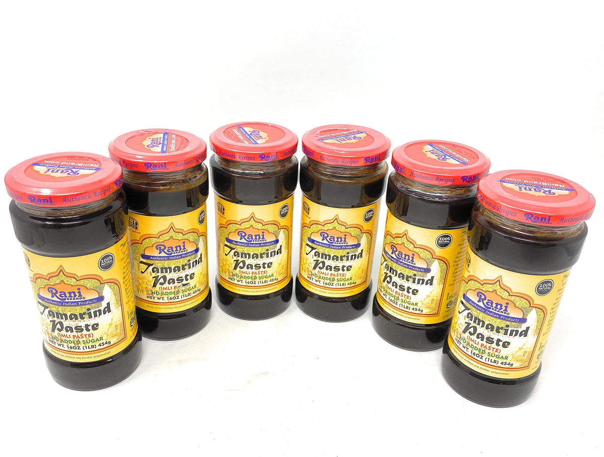 Rani Tamarind Paste Puree (Imli) 16oz (1lb) 454g Glass Jar, No added sugar, Pack of 5+1 FREE ~ All Natural | Vegan | Gluten Free