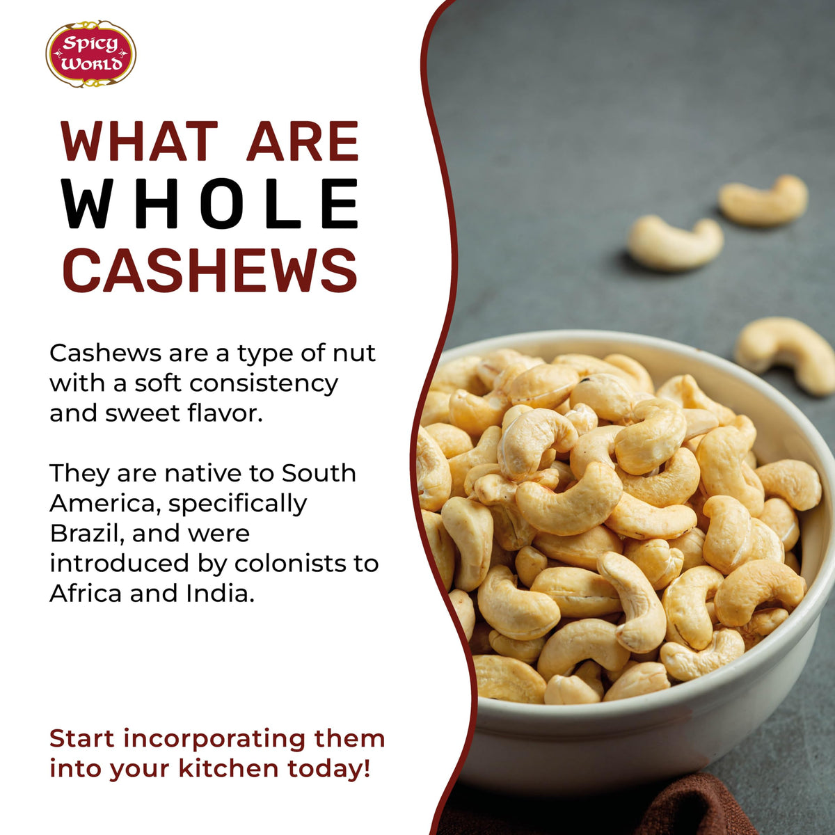 Spicy World Raw Cashews Whole 2 Pound (32Oz) - Non-Gmo, Unsalted, Natural & Pure Whole Cashews - Great For Pesto, Salads, Baking