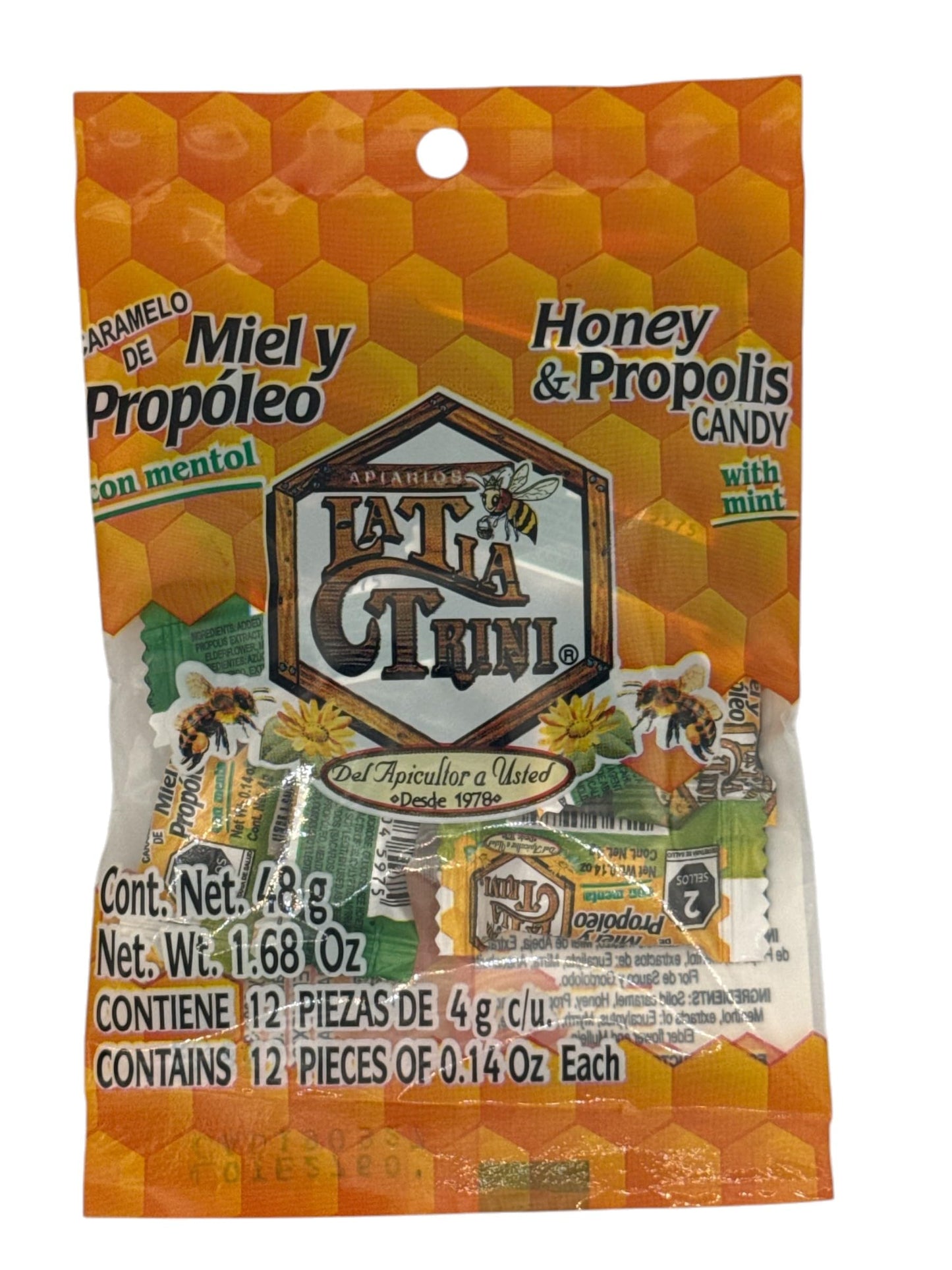 LA TIA TRINI Honey & Propolis Candy with Mint - 3 Pack (12 Candies Each) - Soothing Natural Lozenges - Yellow