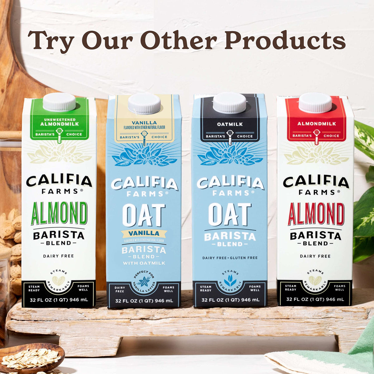 Califia Farms - Unsweetened Almond Barista Blend Almond Milk, 32 Oz (Pack Of 6), Shelf Stable, Dairy Free, Plant Based, Vegan, G