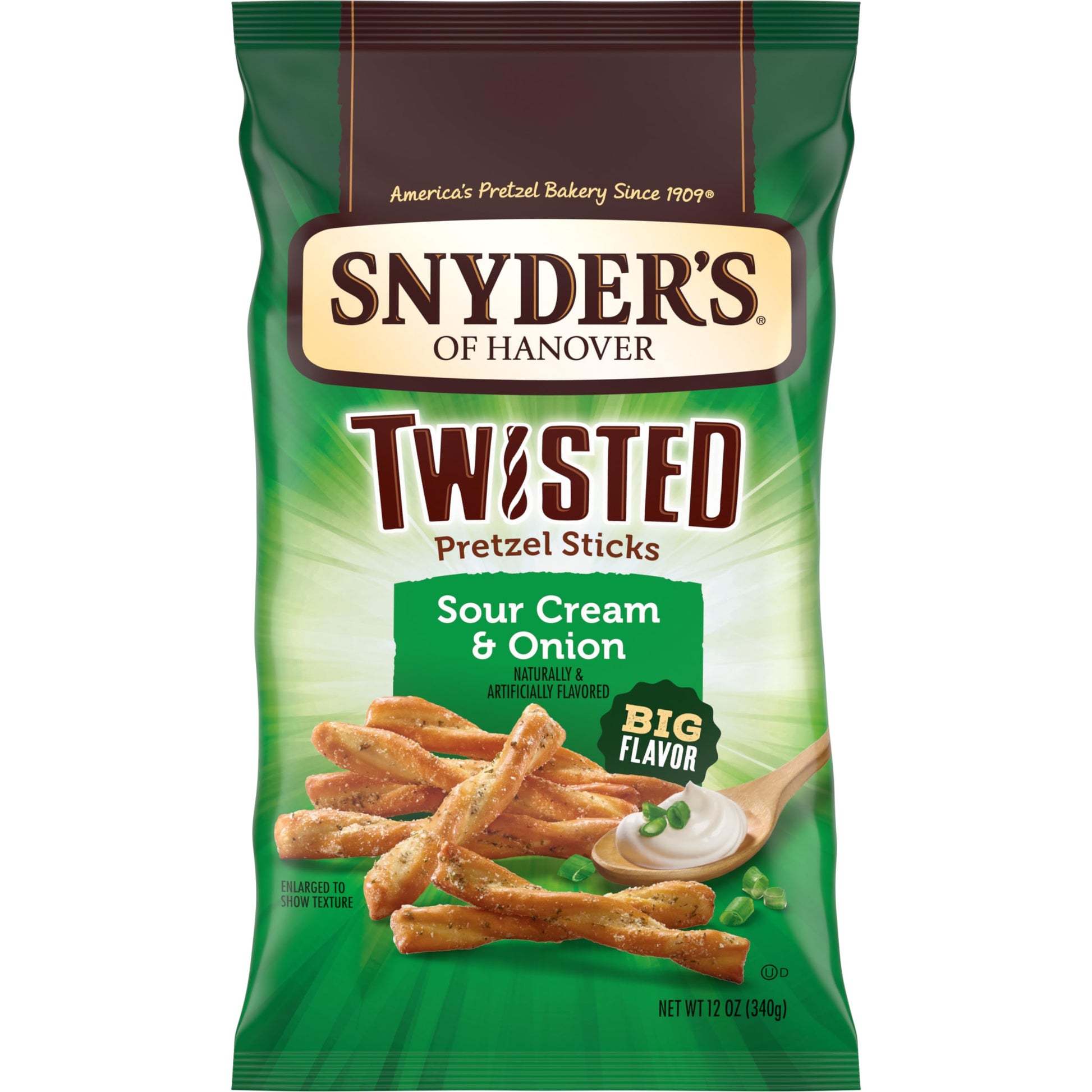 Snyders of Hanover, Sour Cream & Onion Twisted Pretzel Sticks, 12 Oz Bag (Pack of 12)
