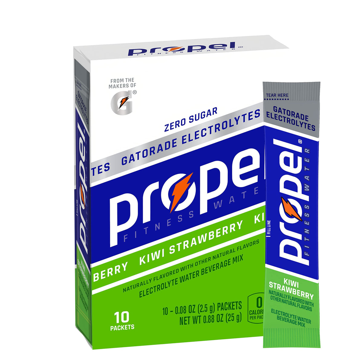 Propel Powder Packets Kiwi Strawberry With Electrolytes, Vitamins And No Sugar (10 Count) , Pack Of 1, Net Weight: 0.84 Ounce