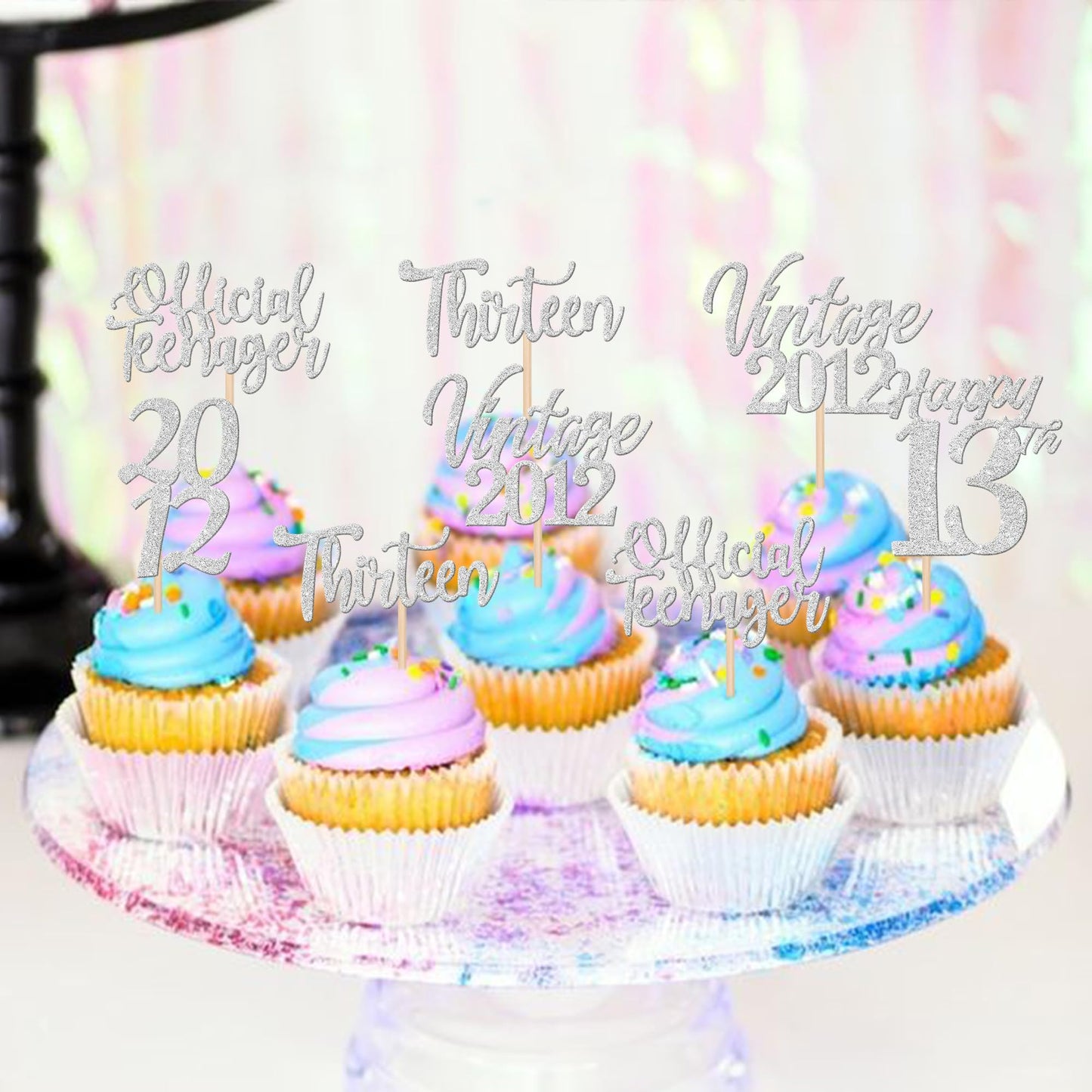 ZHUOWEISM 30PCS Cupcake Toppers for 13th Birthday Party Decorations Silver