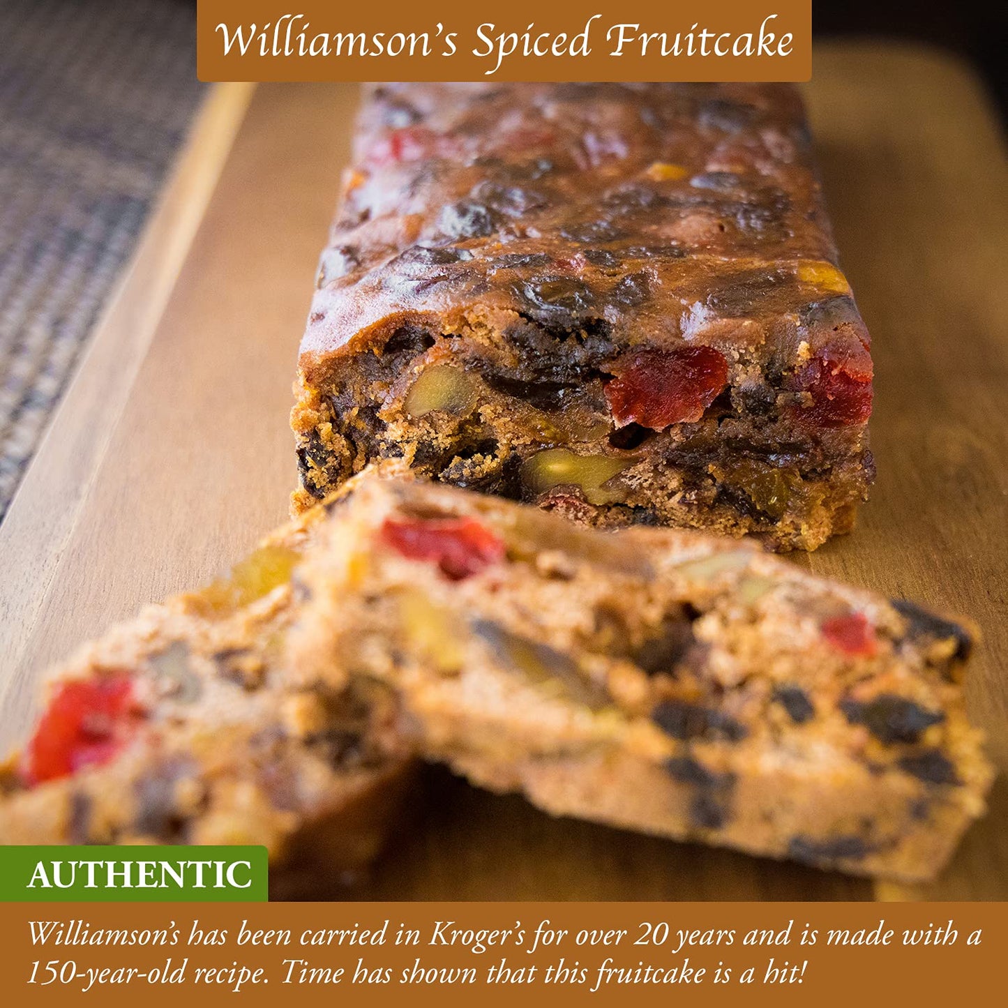 Williamsons Spiced Fruitcake, Fruit Cake, Freshly Made, Gourmet Snack, Food Gift With Fine Fruits And Nuts (12 Oz, Pack Of 3)
