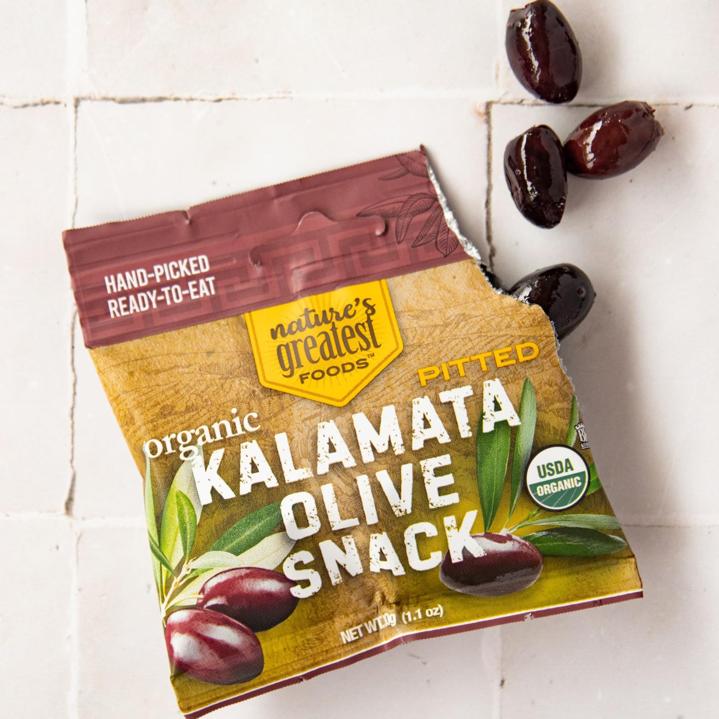 Organic Kalamata Pitted Olive Snack By Nature’S Greatest Foods – 1.1 Oz – Ready To Eat, Freshly Seasoned, Low Calorie & Nutritious, Gluten Free, Kosher, Product Of Greece (Pack Of 24)