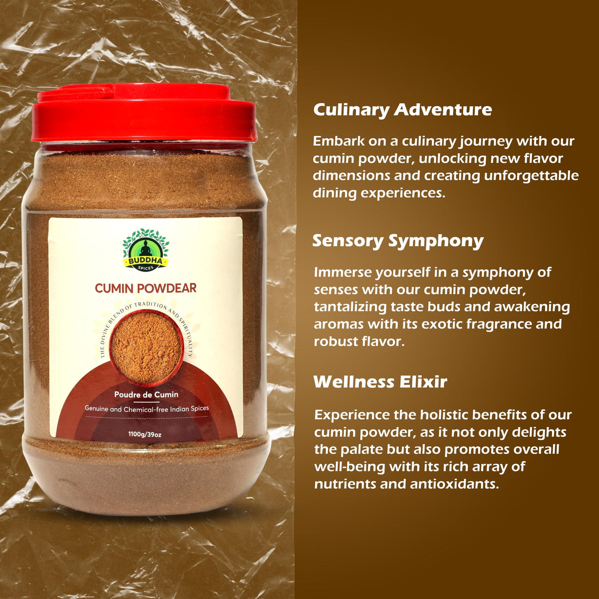 Buddha Spices Inc. Cumin Powder - 1100Kg (39 Oz) - All-Natural And Gluten-Free - Convenient And Long-Lasting - Pure Indian Origi