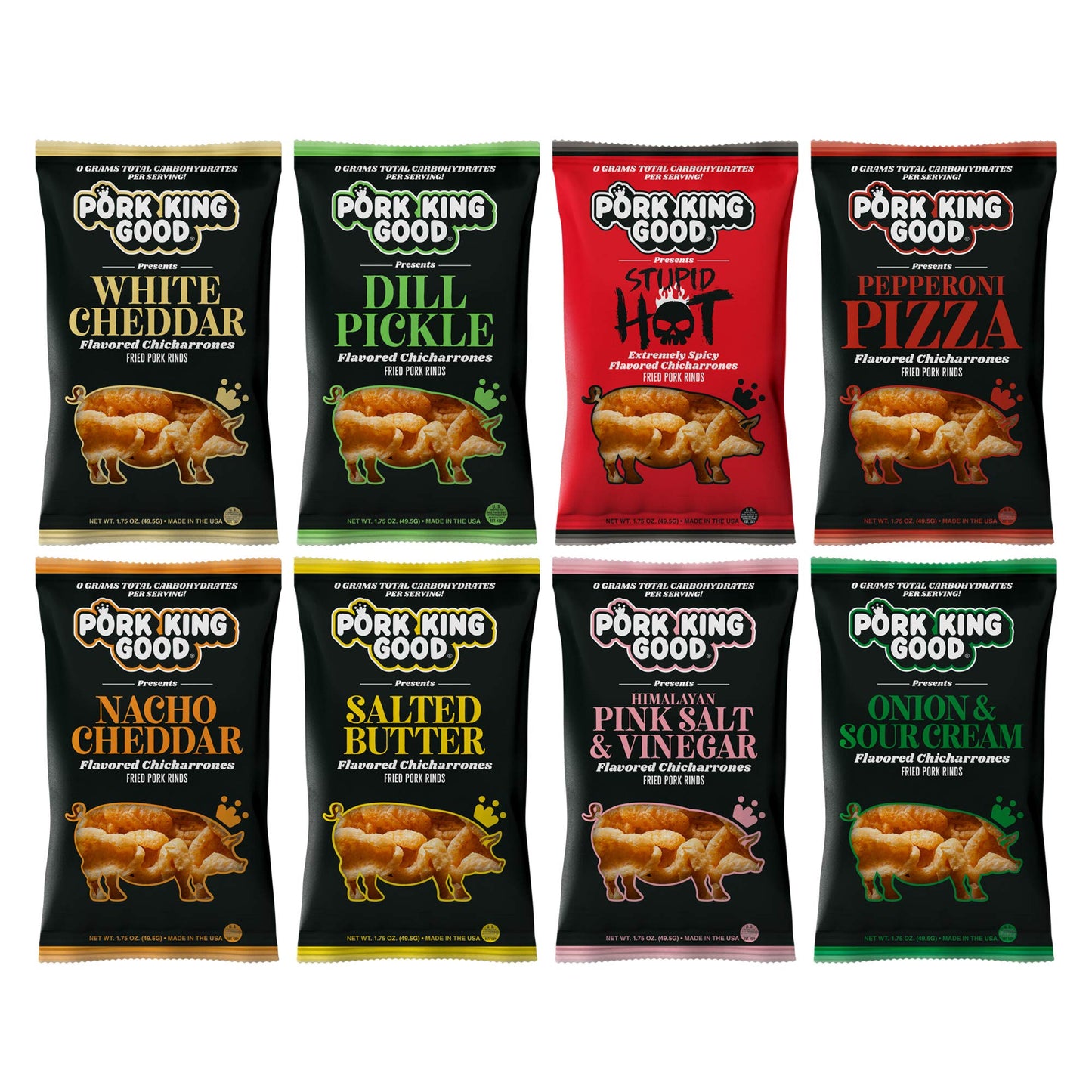 Pork King Good Pork Rinds - Variety 8 Pack (Chicharrones)