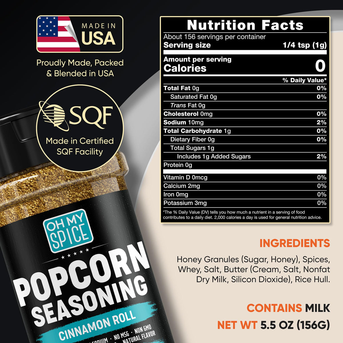 Popcorn Seasoning Buttery Cinnamon Roll Mix - Gluten Free & Low Sodium Cinnamon Powder Blend Popcorn Flavoring Seasoning. Health
