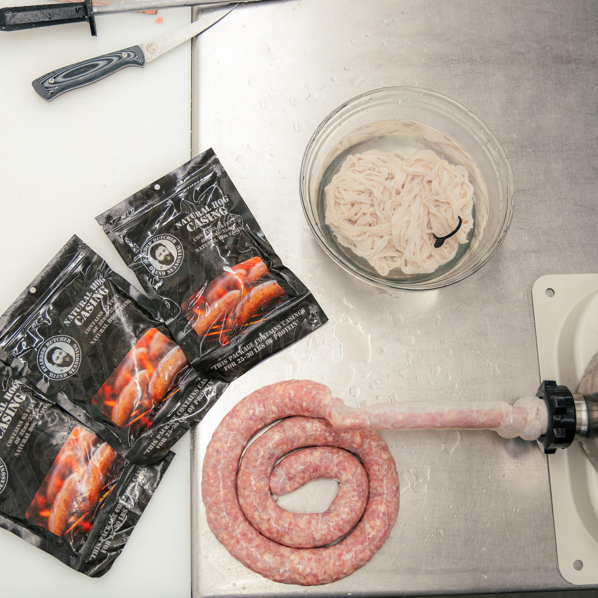 BEARDED BUTCHER BLEND SEASONING Natural Hog Casings for Sausage 32-35mm, 8 Ounce, Edible, Resealable Bag