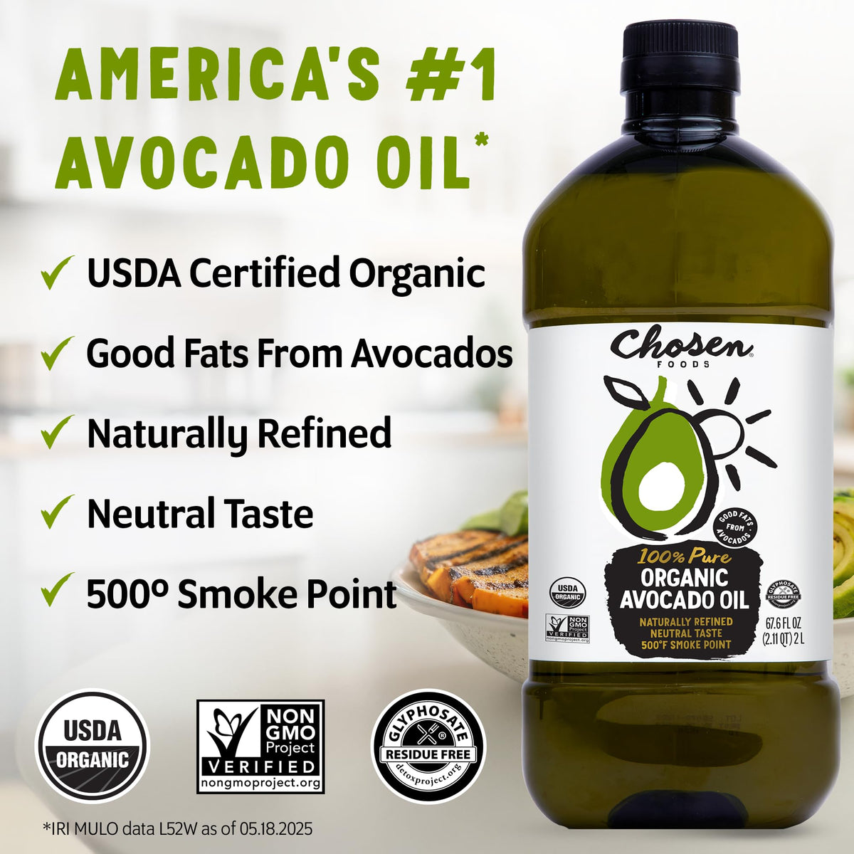 Chosen Foods 100% Pure Organic Avocado Oil 2lt + Recipe eBook Bundle